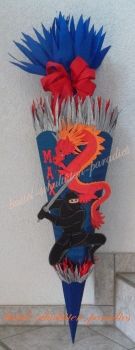 Schultüten Bastelset Ninja mit Drachen blau-rot