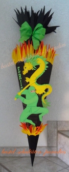 Schultüten Bastelset Ninja mit Drachen schwarz-gelb-hellgrün