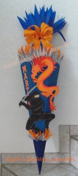 Schultüten Bastelset Ninja mit Drachen blau-orange