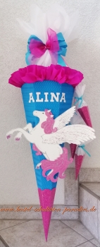 Schultüten Bastelset Pegasus türkis-pink-weiß-Glitter mit 3 kleinen Tüten zum Anhängen