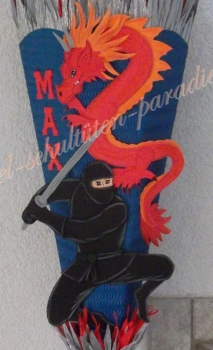 Bastelanleitung Ninja mit Drachen schwarz-rot-orange(nur Motiv)
