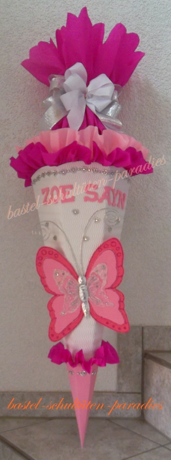 Bastelset Schmetterling 2 weiß-rosa-pink mit Glitzer-Herzchenkette