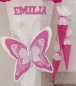 Preview: Schultüten Bastelset Schmetterling 3 weiß-pink-Glitter mit 3 kleinen Tüten zum Anhängen