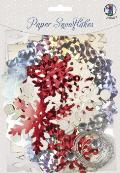 Bastelset für 6 Schneekristalle  "Paper Snowfkaes" rot silber von URSUS®