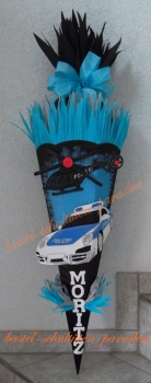 Bastelset Schultüte Polizeiauto mit Hubschrauber schwarz-blau