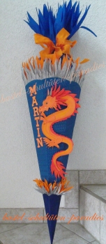 Schultüten Bastelset Japanischer Drachen blau-orange