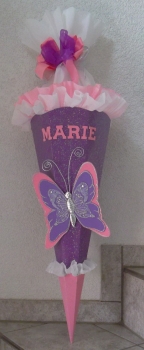 Schultüten Bastelset Schmetterling 2 lila-rosa-weiß mit Glitzer-Rohling