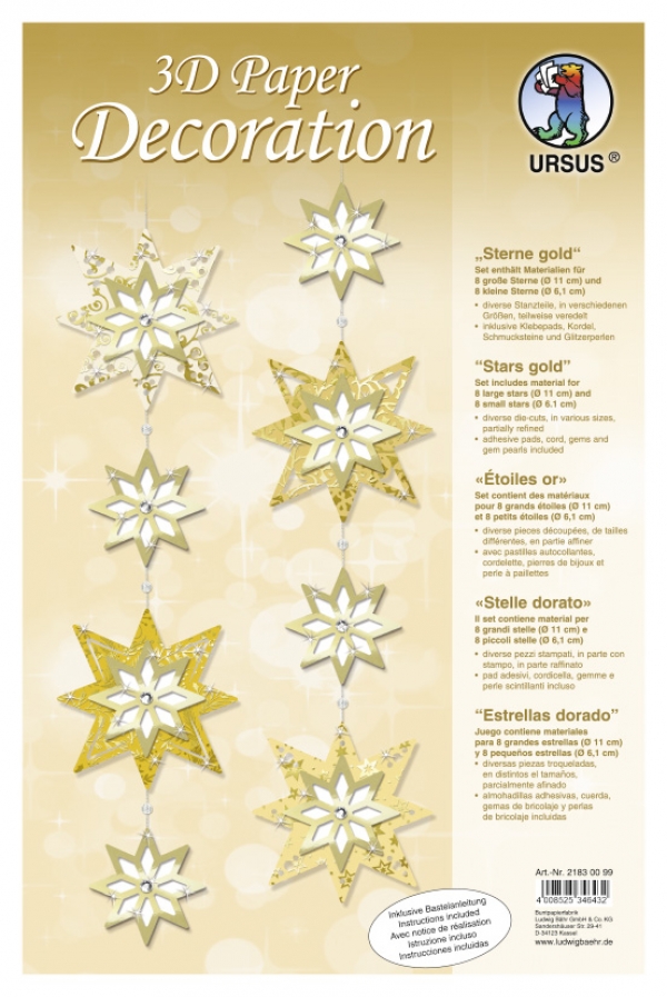 Sternen-Girlande gold 12 Stück gestanzt mit Bastelanleitung von URSUS®