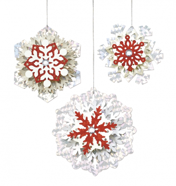 Bastelset für 6 Schneekristalle  "Paper Snowfkaes" rot silber von URSUS®