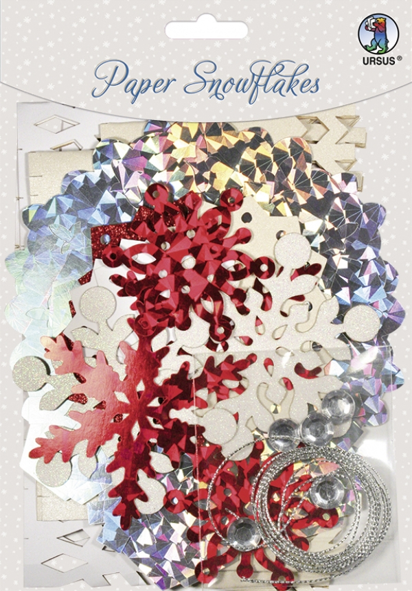 Bastelset für 6 Schneekristalle  "Paper Snowfkaes" rot silber von URSUS®