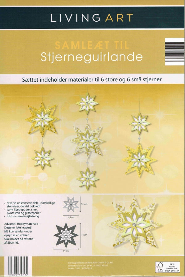 Sternen-Girlande gold 12 Stück gestanzt mit Bastelanleitung von URSUS®